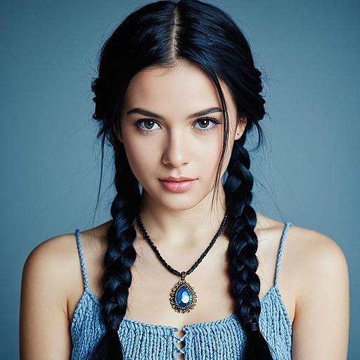 Realistic Portrait of a Girl with Braids