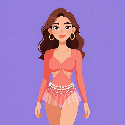 Sporty Coral Swimsuit with Beaded Skirt