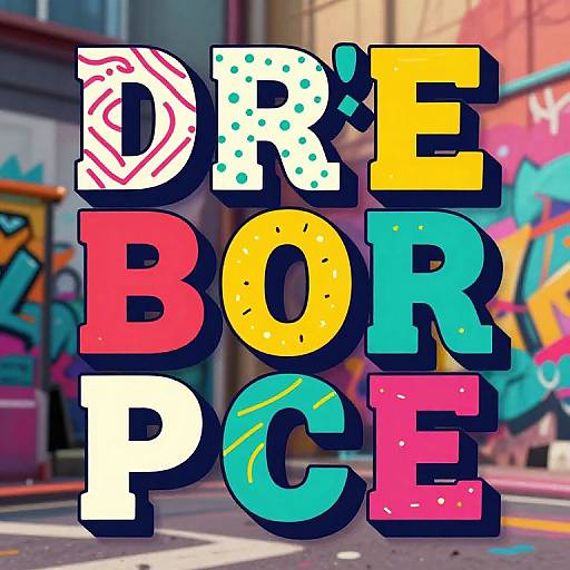 Colorful street art photograph with bold, stylized text 