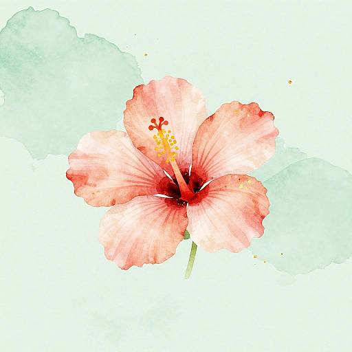 Vibrant Coral Hibiscus Watercolor