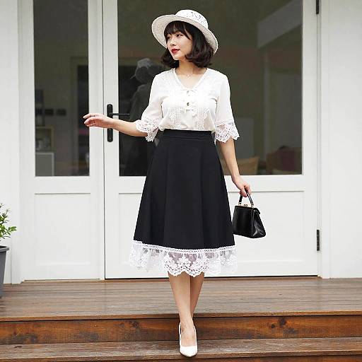 Elegant Woman on Wooden Steps
