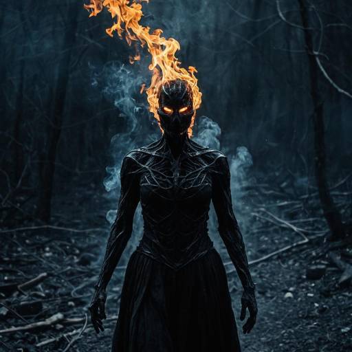 Ethereal Dark Flame Spirit in Forest
