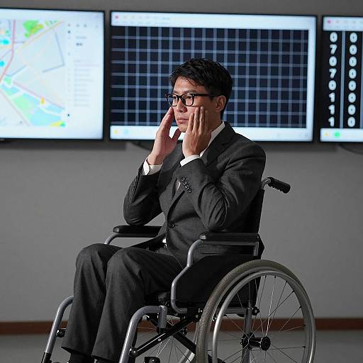 Businessman in Wheelchair with Technology Screens