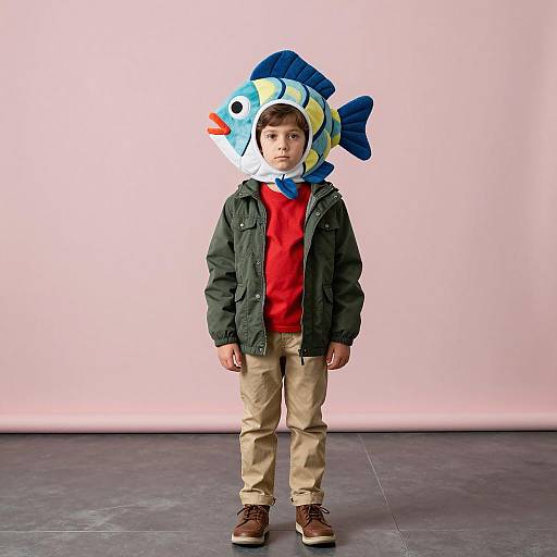 Boy Wearing Fish Head Costume