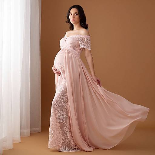Elegant Pregnant Woman in Pink Gown