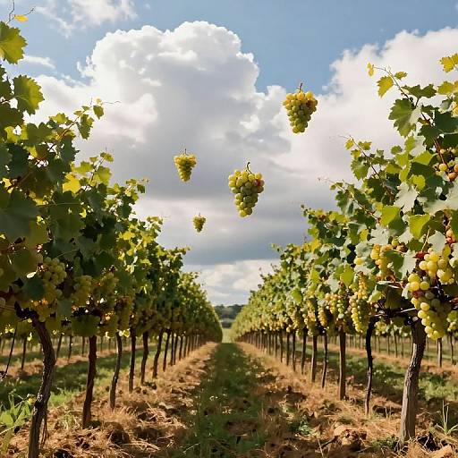 Magical Vineyard with Flying Grapes