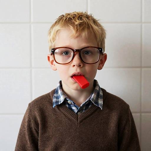 Surprised Boy with Glasses and Red Object