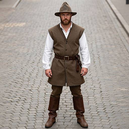 Medieval Man on Cobblestone Street