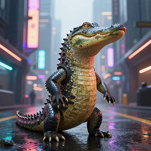 Cyberpunk Anthropomorphic Alligator Scene
