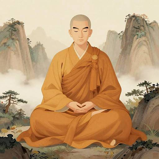 Venerable Sky Monk in Mountains