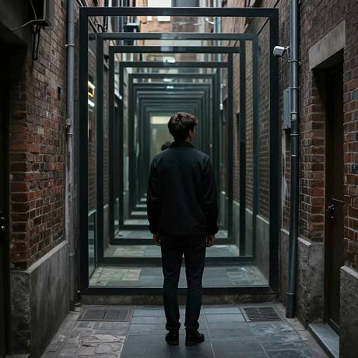 Solitary Figure in Labyrinthine Alley