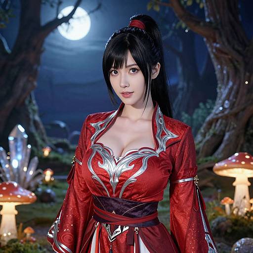 Radiant Woman in Fantasy Moonlit Forest