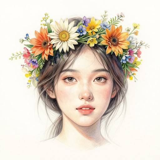 Realistic Vibrant Flower Crown Sketch