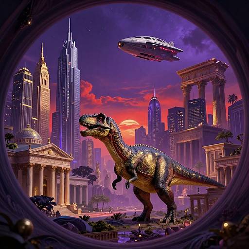 Surreal Cityscape with Regal Dinosaur