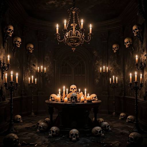 Eerie Candlelit Skull Altar Room