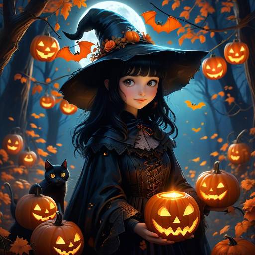 Whimsical Halloween: Witch in Moonlit Forest