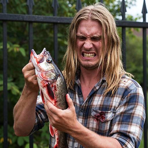 Grim Scene: Man with Fish Head