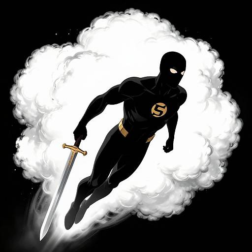 Digital illustration of a black masked, muscular figure with an 