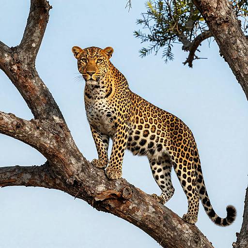 Leopard Perched on Gnarled Tree Branch