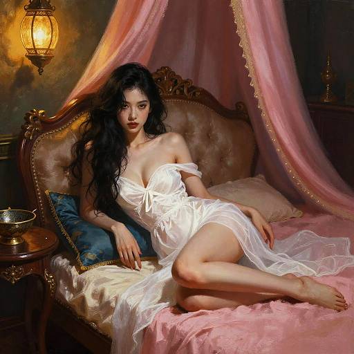 Sultry Woman on Ornate Bed