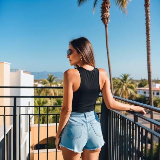 Woman Enjoying Balcony View in Sunny Tropical Location
