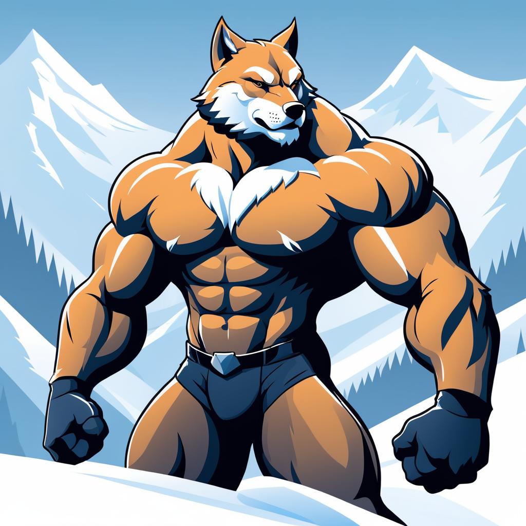 Buff Anthropomorphic Wolf in Snowy Mountains