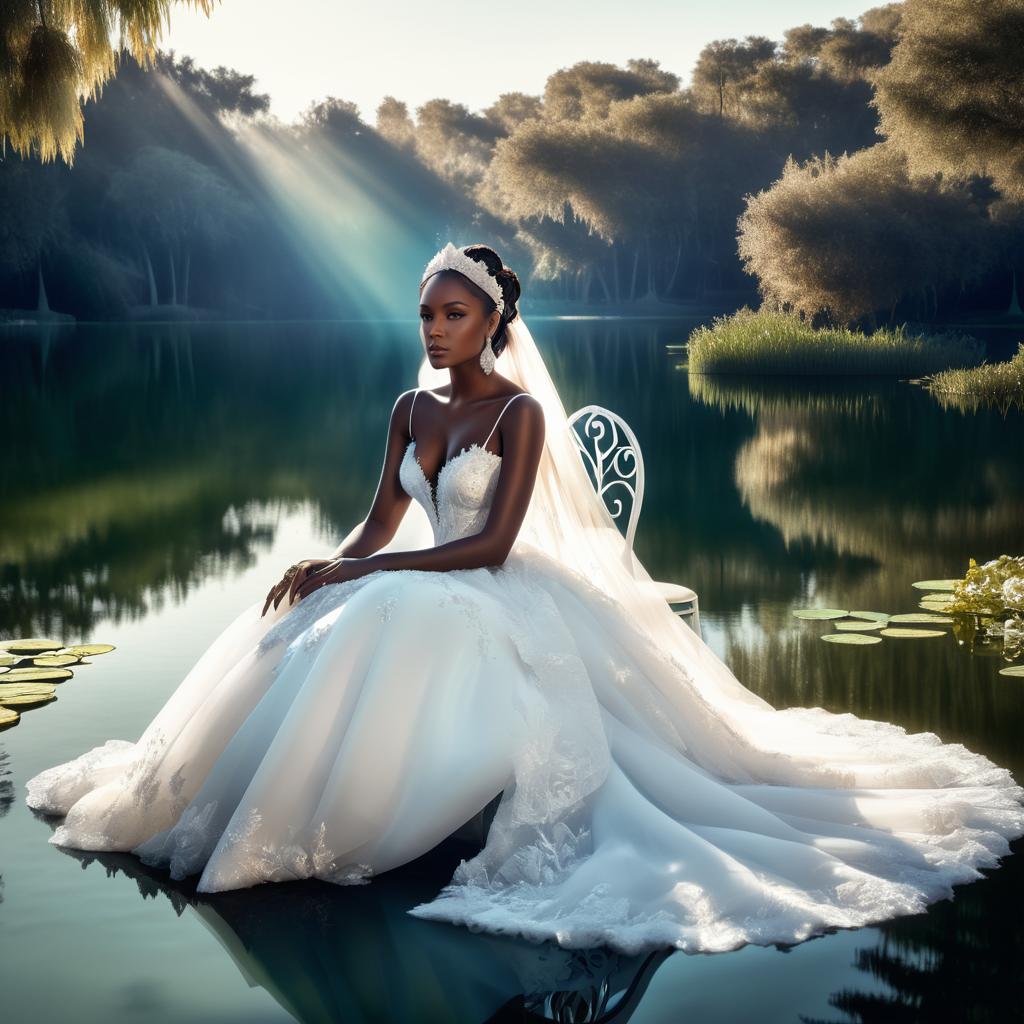 Surreal Bride in Serene Lake Setting