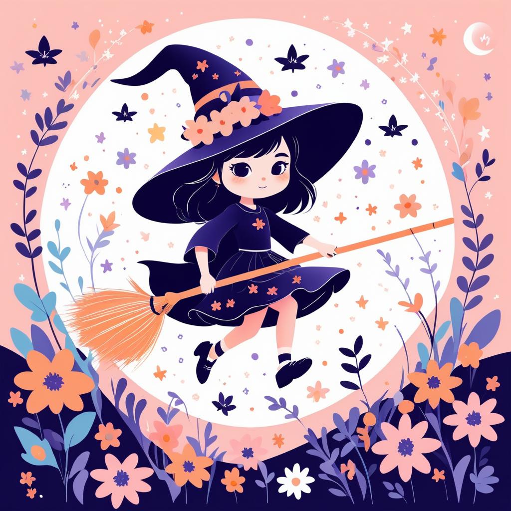 Adorable Kawaii Witch in Pastel Garden