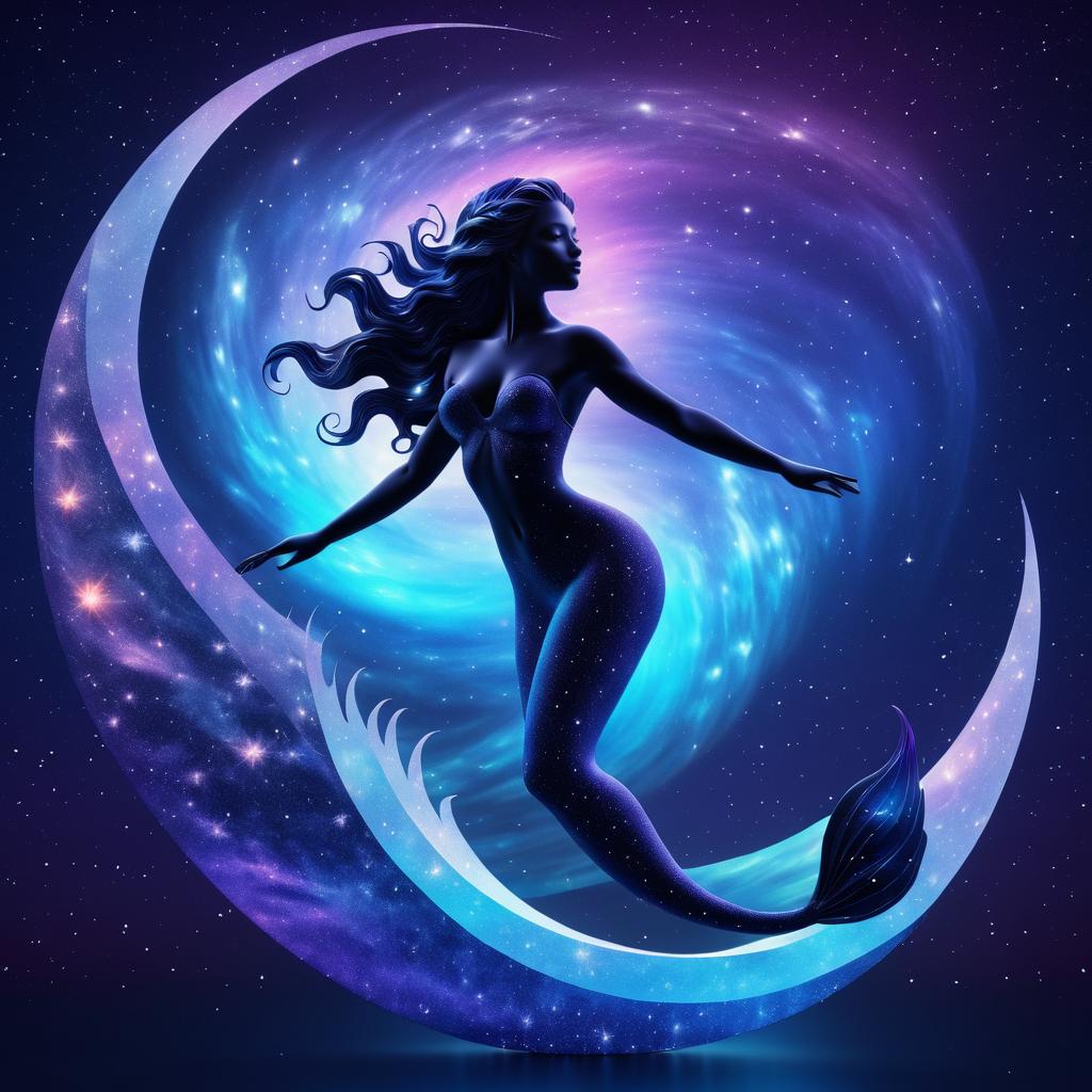 Celestial Cosmic Mermaid Silhouette Art