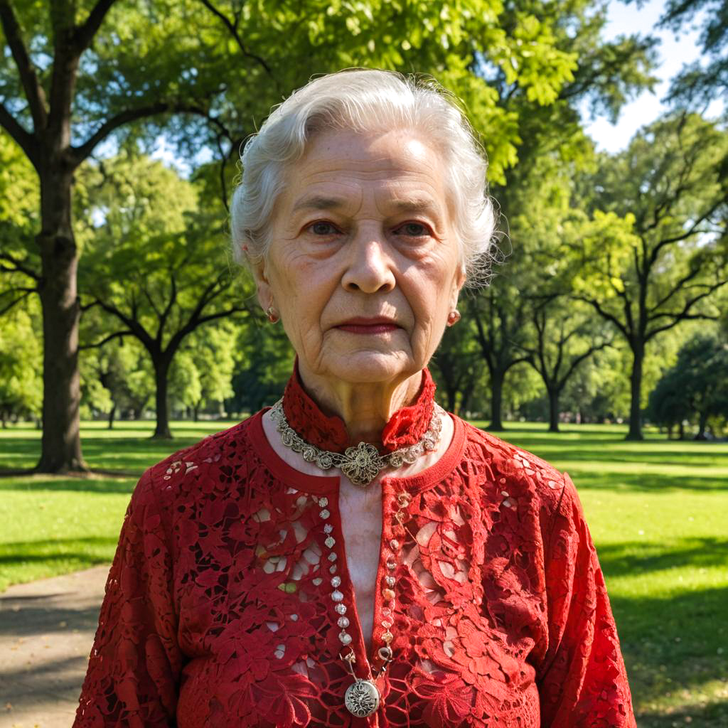 Elderly Woman in Serene Park Setting