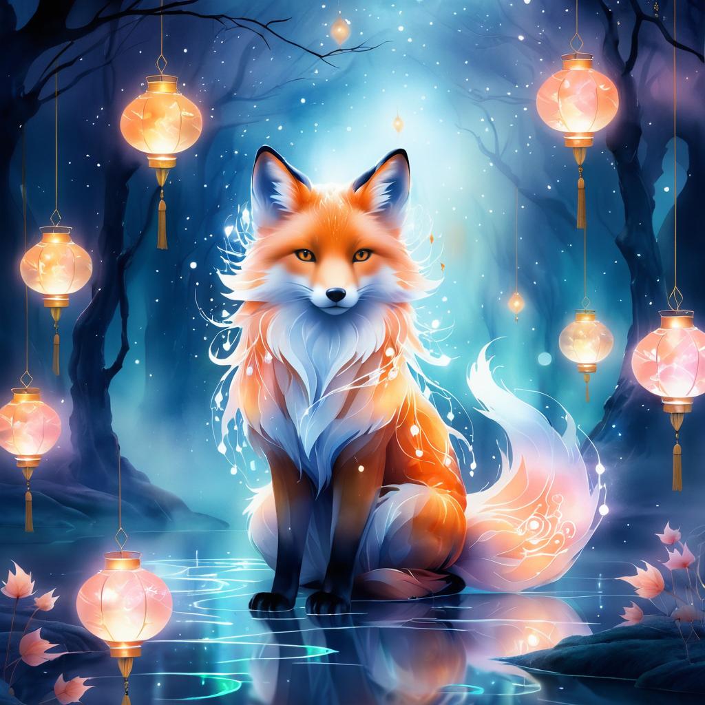 Dreamlike Fox Spirit in Watercolor Wonderland