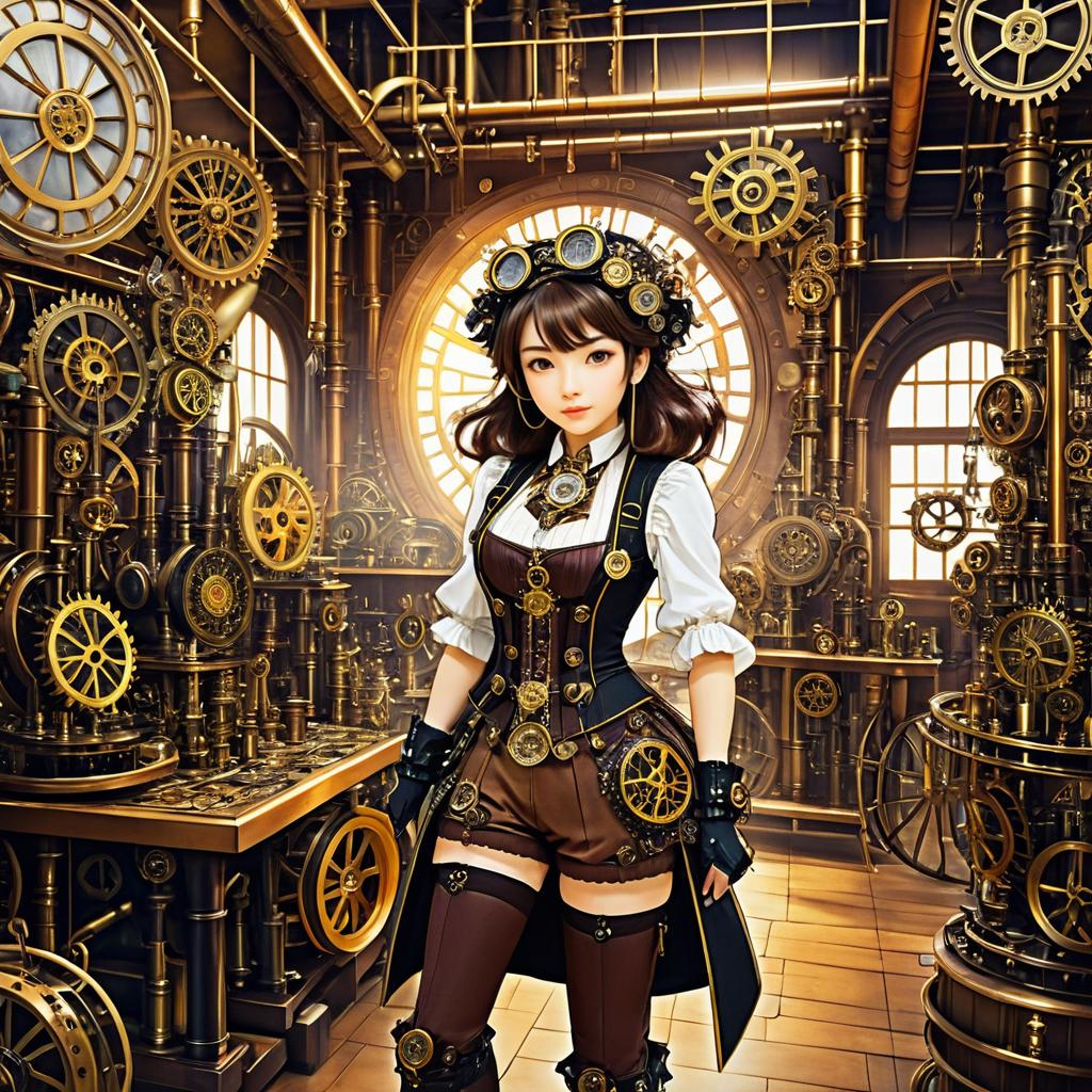 Steampunk Inventor in Bustling Workshop