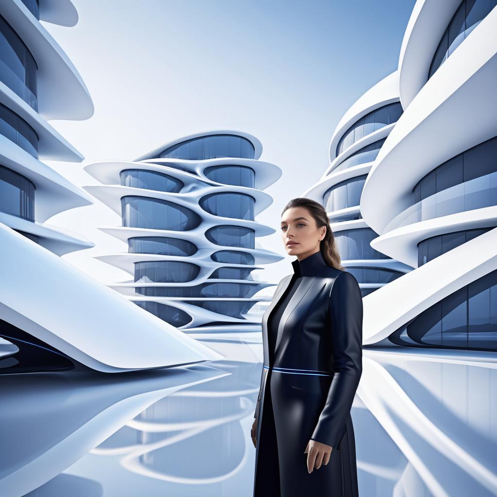 Futuristic Architect Portrait with Blueprints