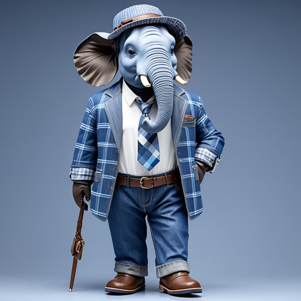 Stylish Denim-Clad Elephant in Detail