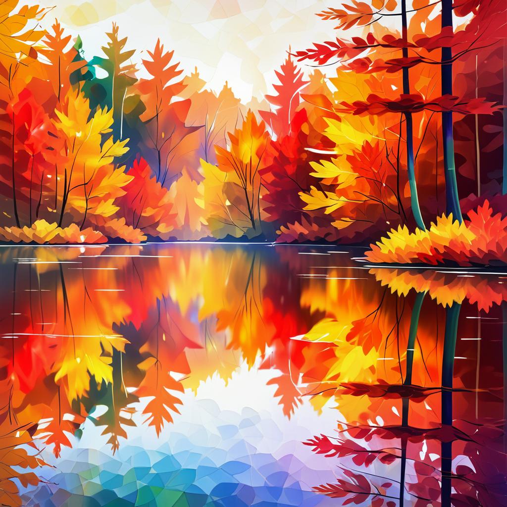 Vibrant Autumn Forest Reflection Artwork