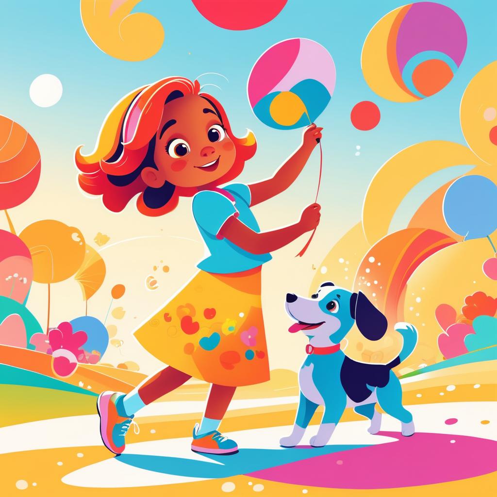 Whimsical Cartoon Girl and Puppy Design