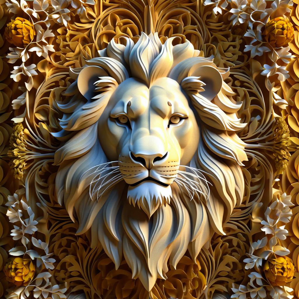 Lion Amidst Intricate Floral Design