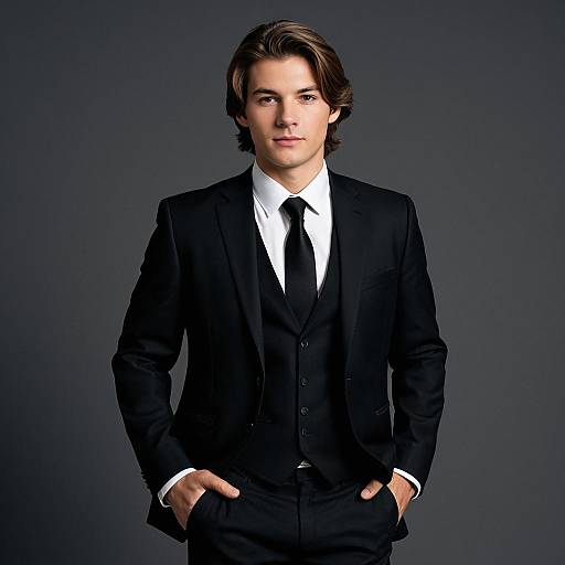 Young Man in Black Formal Suit