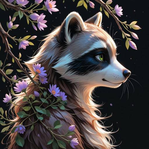 Mischievous Raccoon Among Lavender Daisies Mischievous Raccoon Among Lavender Daisies