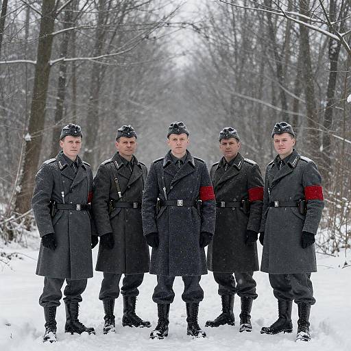 WWII Soldiers in Snowy Forest Scene