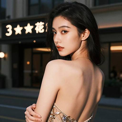 Elegant Woman in Luxury Dress Back View