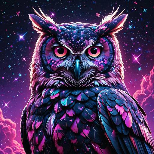 Celestial Neon Owl Artwork