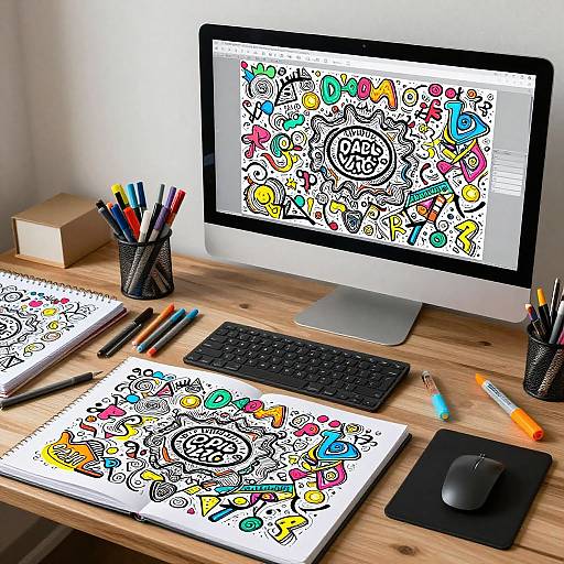 Colorful Doodle Art Workspace