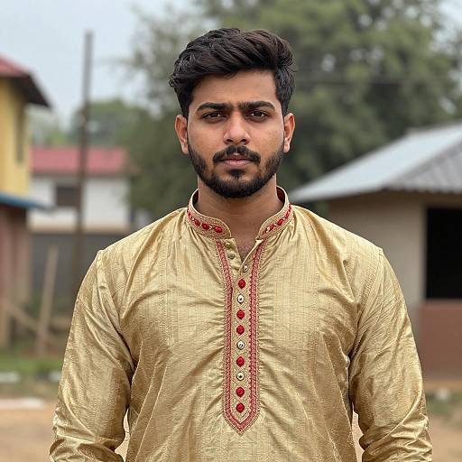 Indian Man in Traditional Gold and Red Kurta