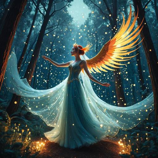 Ethereal Phoenix Dancing in Whimsical Forest Ethereal Phoenix Dancing in Whimsical Forest