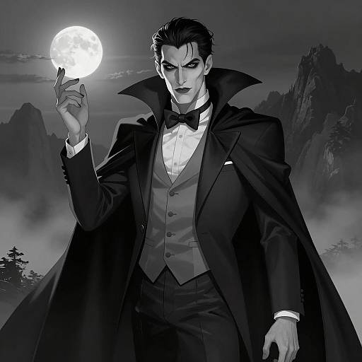Male Vampire in Dark Suit with Moon