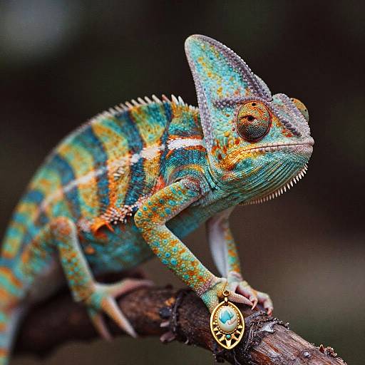 Chameleon Portrait in Vintage Feathered Cloak