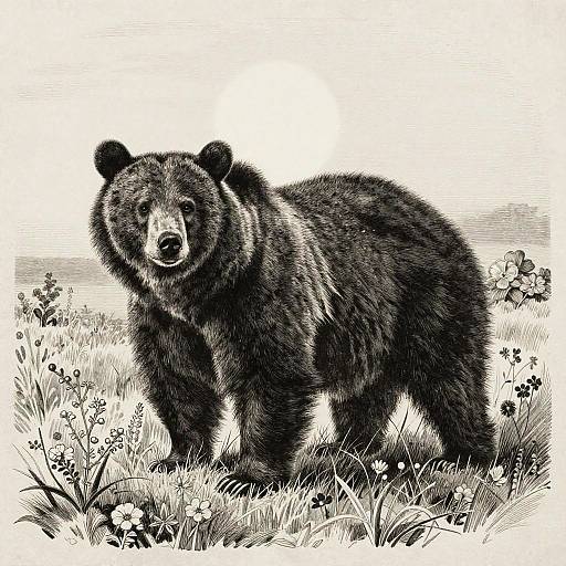 Monochrome Lithograph Black Bear