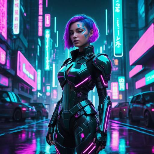 Cyberpunk woman in futuristic armor
