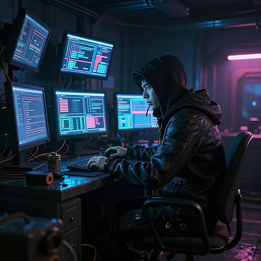 Cyberpunk Hacker's Neon Lair